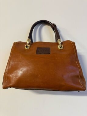 Valentina Tan Leather Satchel with Dark Brown Handles